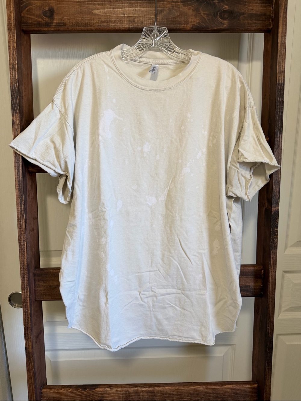 Pebby Forevee Side Slit Bleached Out Crew Neck Short Sleeve Tee - Cream